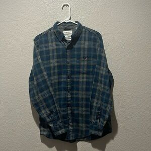 Weatherproof Men Button Up Shirt Medium Blue Plaid Flannel Pocket Collar Casual